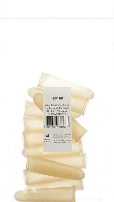 Sanor doigtier latex Gr1 légèrement poudré sach 12 pce