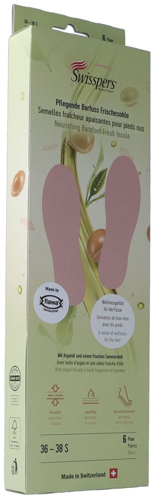 Swisspers semelles fraîcheur apaisantes pieds nus S 38 rosé 6 paire