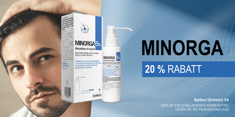 Minorga 5 % Lösung ist ein Haarwuchsmittel, das den Wirkstoff Minoxidil enthält. Für Männer.