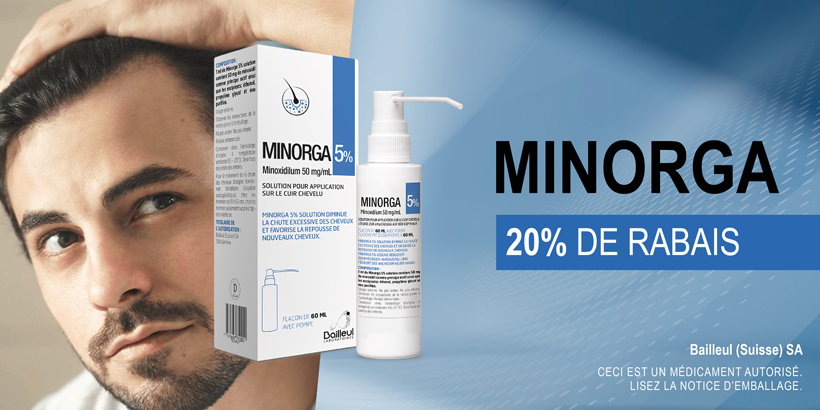 Minorga 5 % solution est un produit stimulant la pousse des cheveux, qui contient le principe actif minoxidil. Pour les hommes.