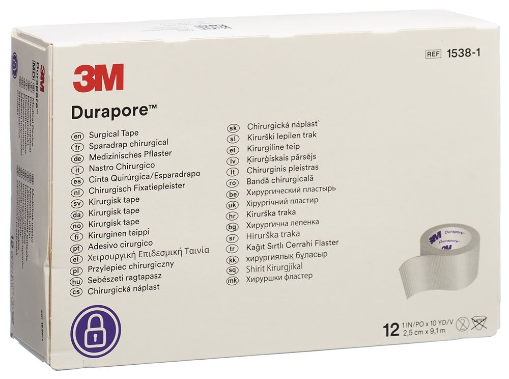 3M Durapore sparadrap en soie 25mmx9.14m 12 pce