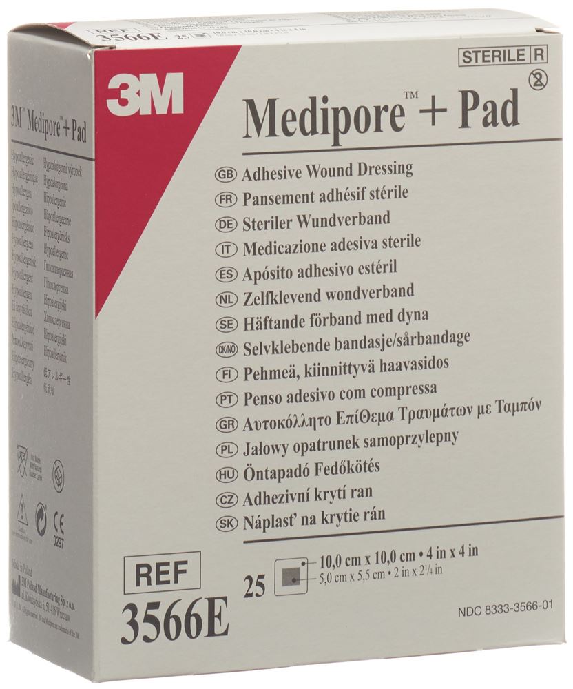 Image of 3M Medipore+Pad 10x10cm Wundkissen 5x5.5cm 25 Stk