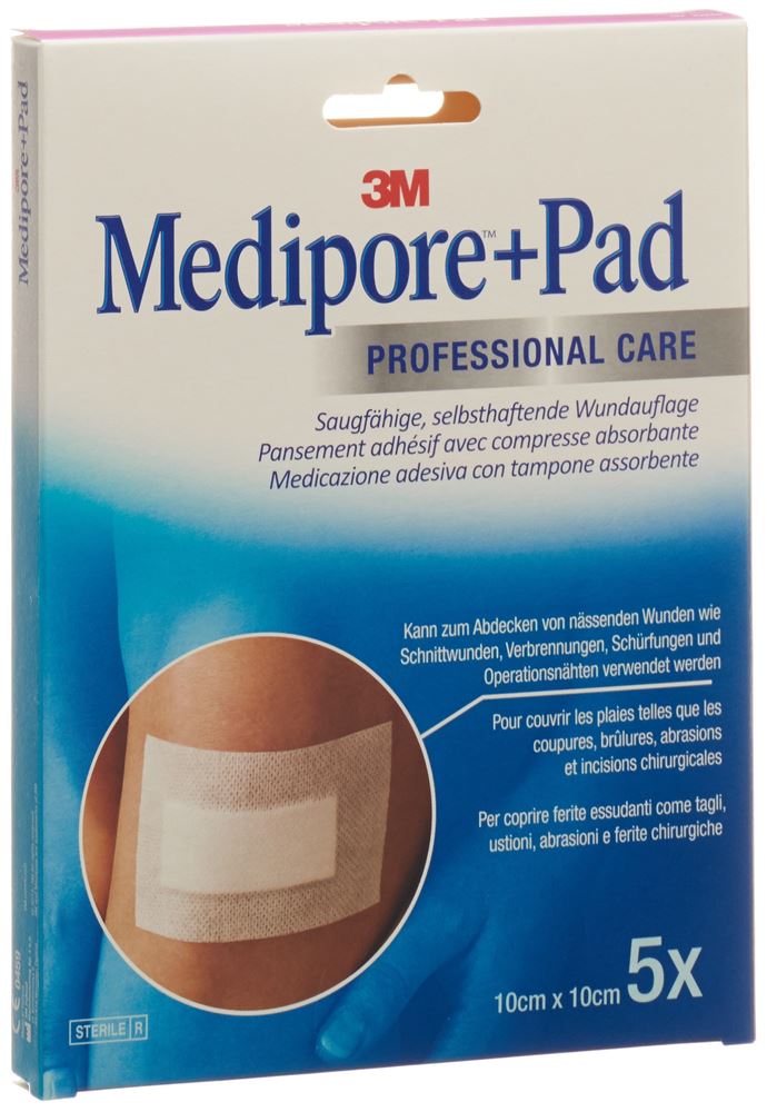 Image of 3M Medipore+Pad 10x10cm Wundkissen 5x5.5cm 5 Stk