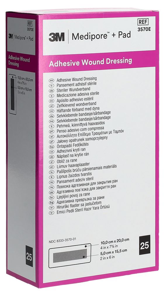 3M Medipore+Pad 10x20cm compresse 5x15.5cm 25 pce