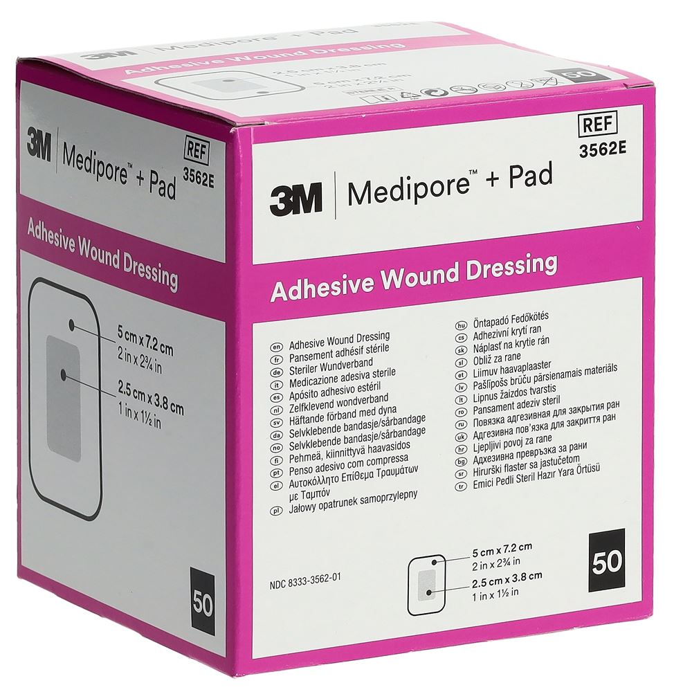 3M Medipore+Pad 5x7.2cm compresse 2.5x3.8cm 50 pce