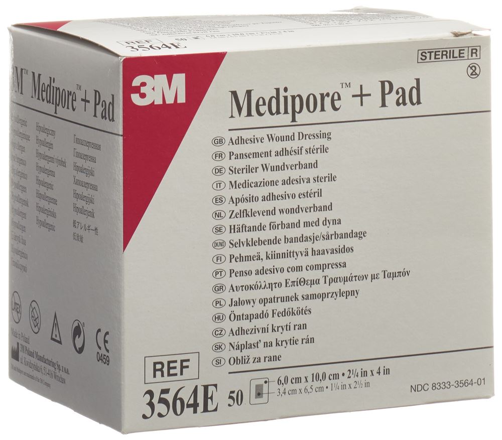 Image of 3M Medipore+Pad 6x10cm Wundkissen 3.4x6.5cm 50 Stk
