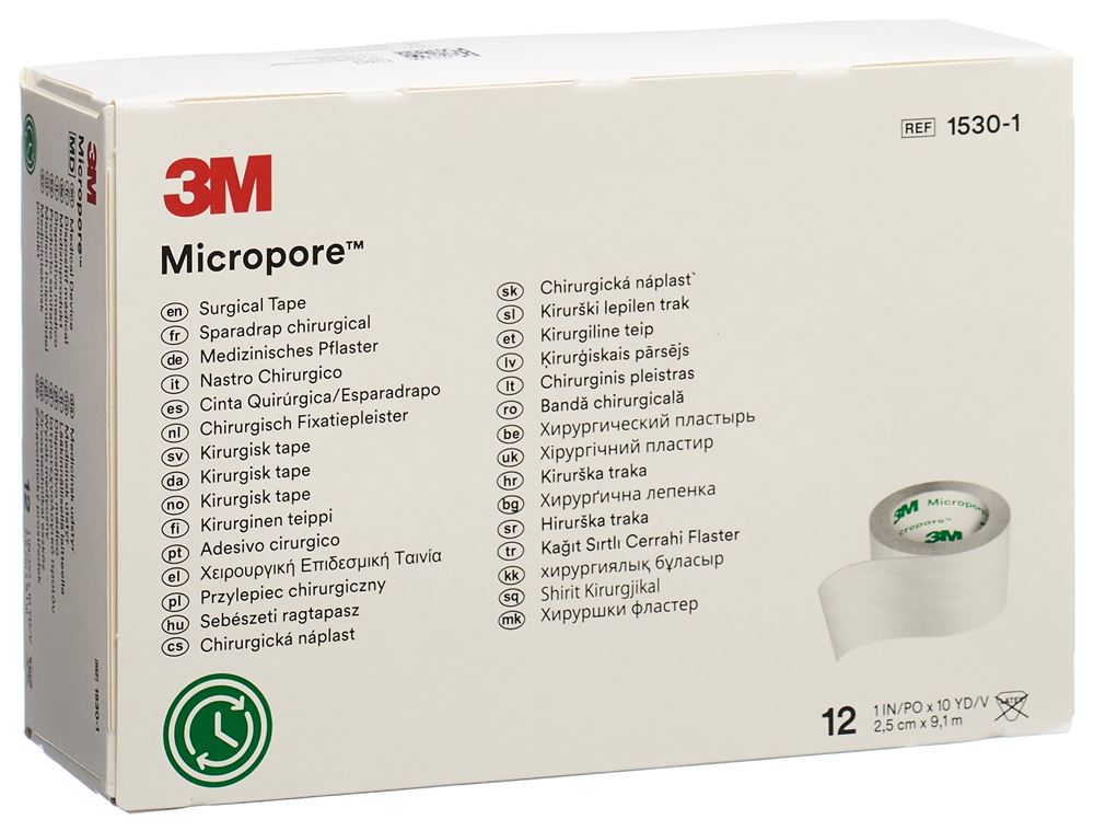 Image of 3M Micropore Rollenpflaster ohne Dispenser 25mmx9.14m weiss 12 Stk