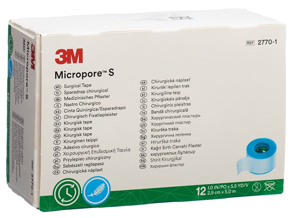 Image of 3M Micropore S Silikonrollenpflaster 2.5cmx5m 12 Stk