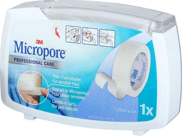 3M Micropore Vlies Heftpflaster mit Dispenser 12.5mmx5m weiss