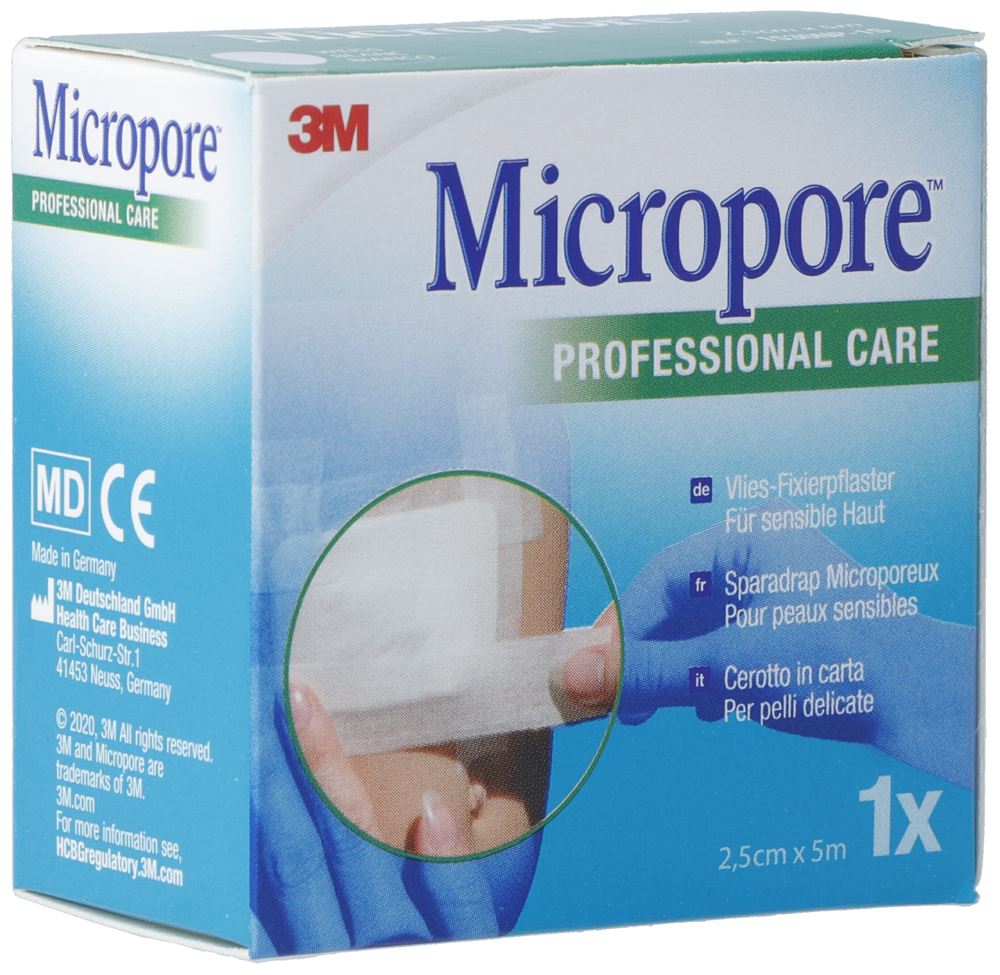 3M Micropore Vlies Heftpflaster ohne Dispenser 25mmx5m weiss refill