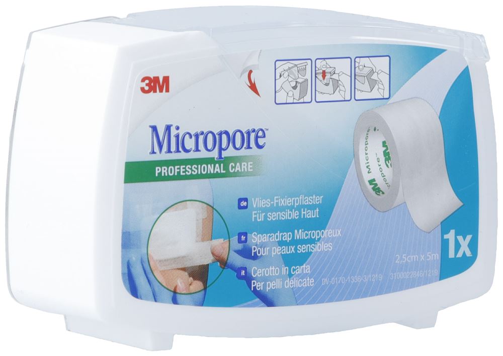 3M Micropore Vlies sparadrap avec dispenser 25mmx5m blanc