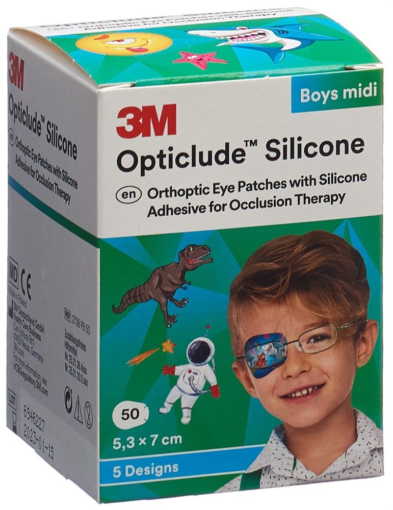 Image of 3M Opticlude Silicone Augenverband 5.3x7cm Midi Boys 50 Stk