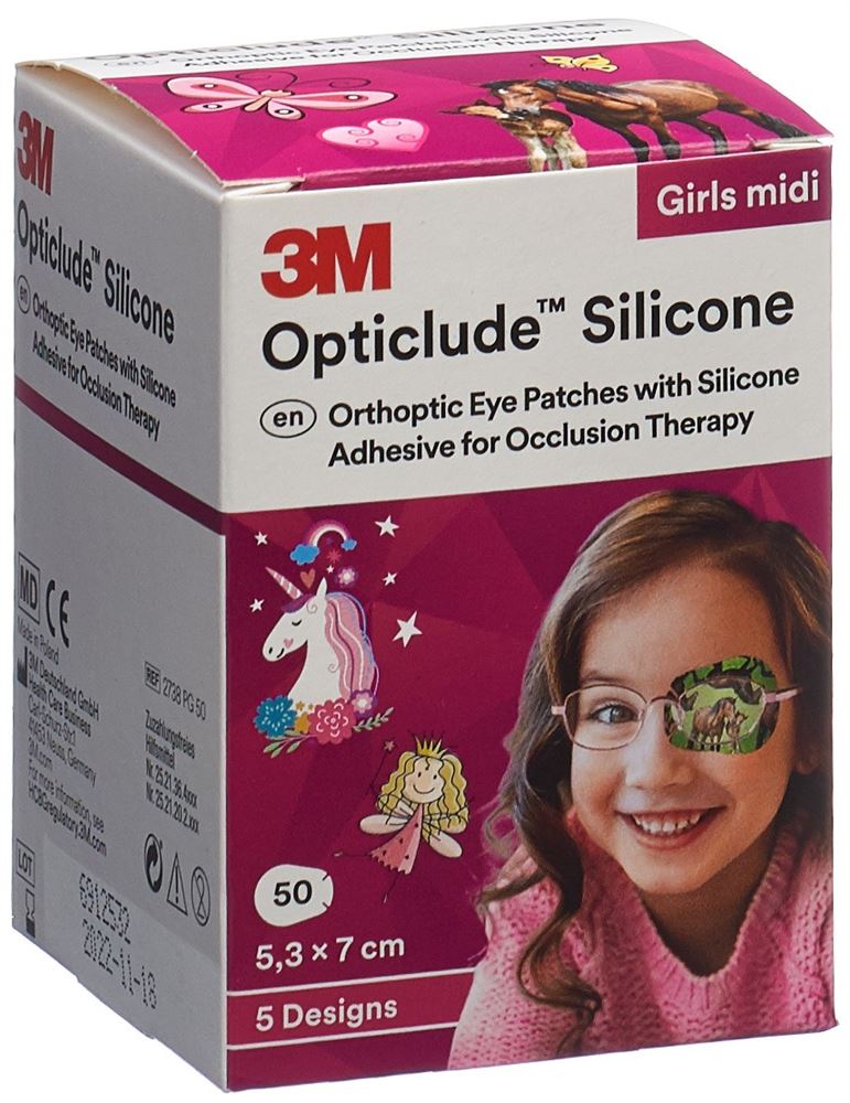 Image of 3M Opticlude Silicone Augenverband 5.3x7cm Midi Girls 50 Stk