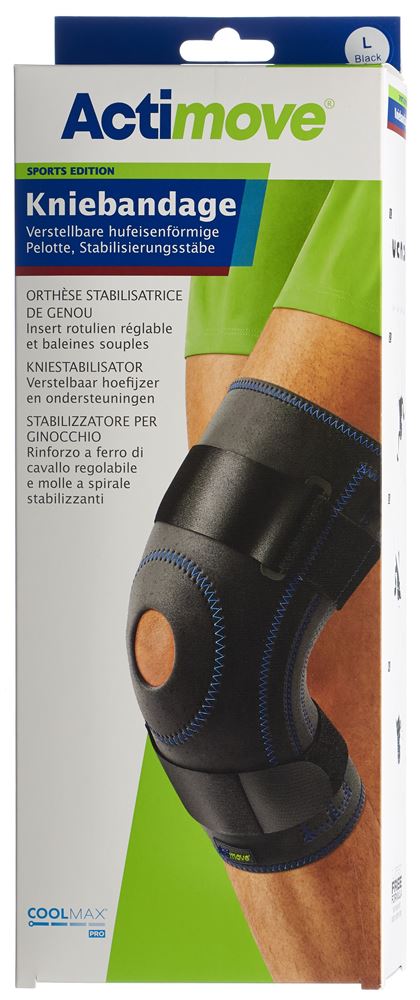 Image of Actimove Sport Kniebandage L Pelotte Stabilisierungsstäbe