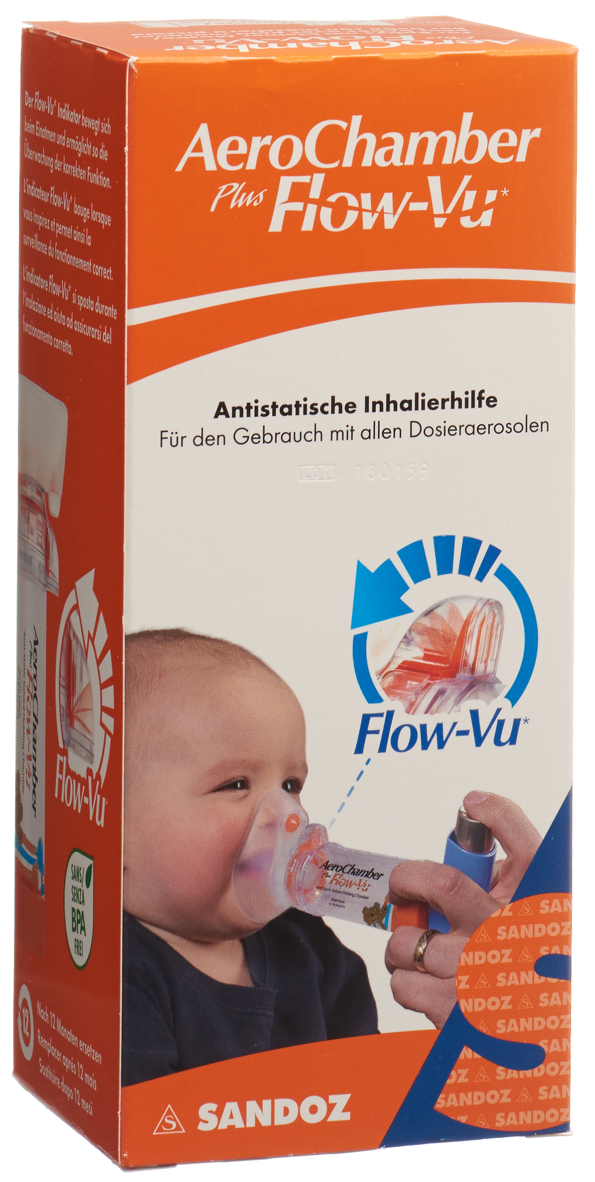 Image of AeroChamber Plus Flow-Vu mit Maske (0-18 Monate) orange
