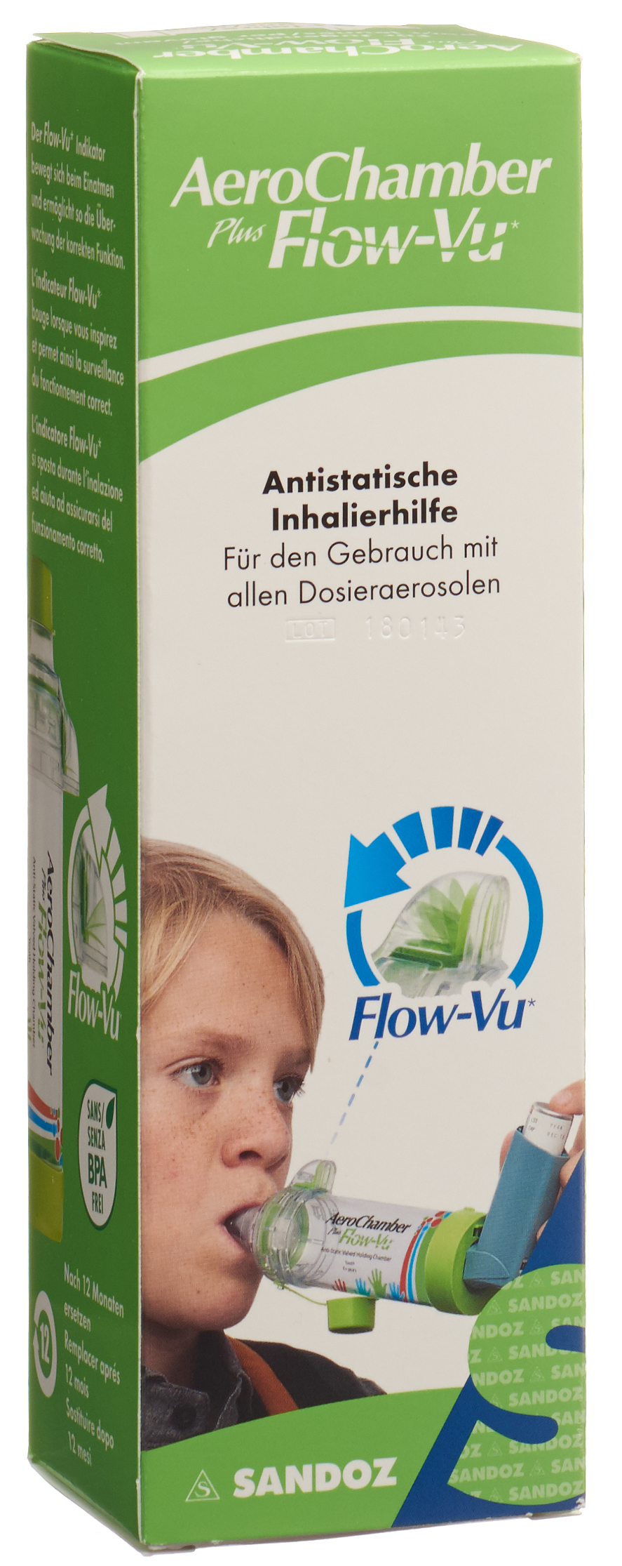 Image of AeroChamber Plus Flow-Vu ohne Maske (5+ Jahre) grün