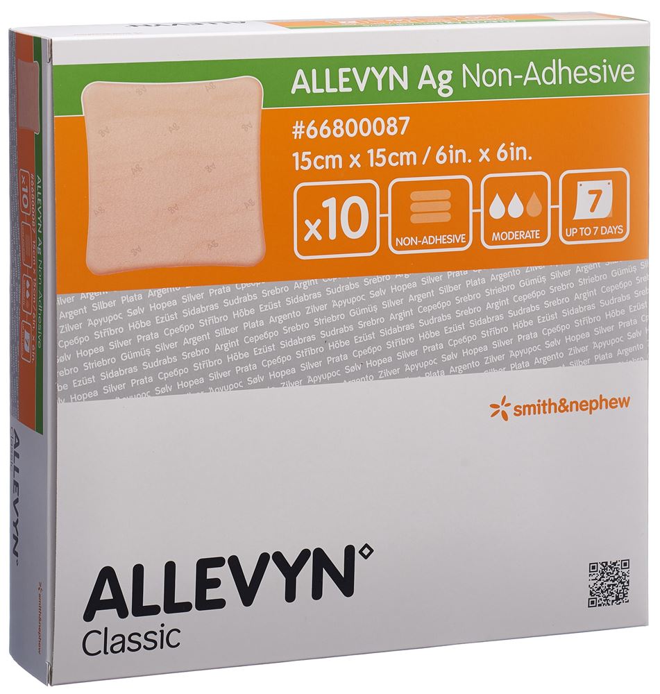 Image of Allevyn Ag Non-Adhesive Wundkompresse 15x15cm 10 Stk