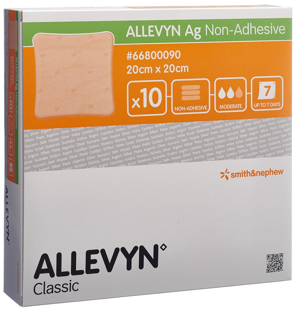 Image of Allevyn Ag Non-Adhesive Wundkompresse 20x20cm 10 Stk