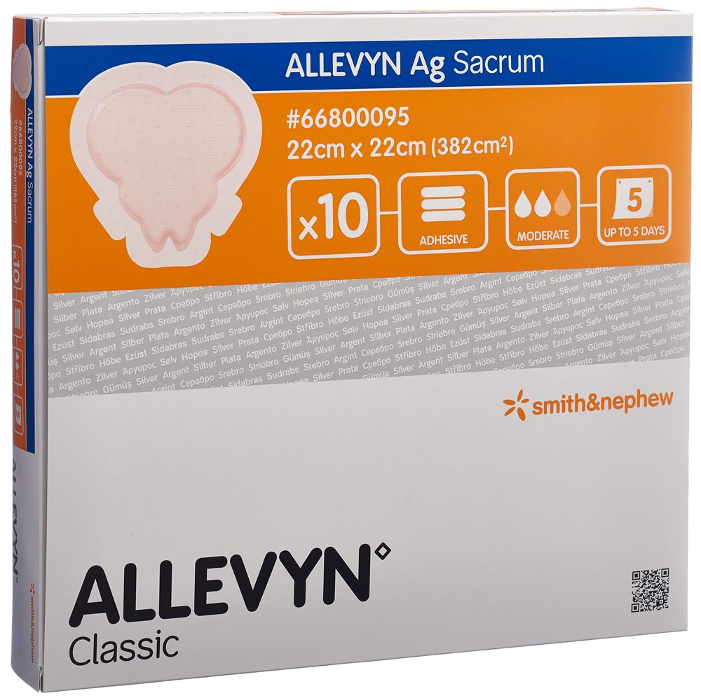 Image of Allevyn Ag Sacrum Wundkompresse 22x22cm 10 Stk