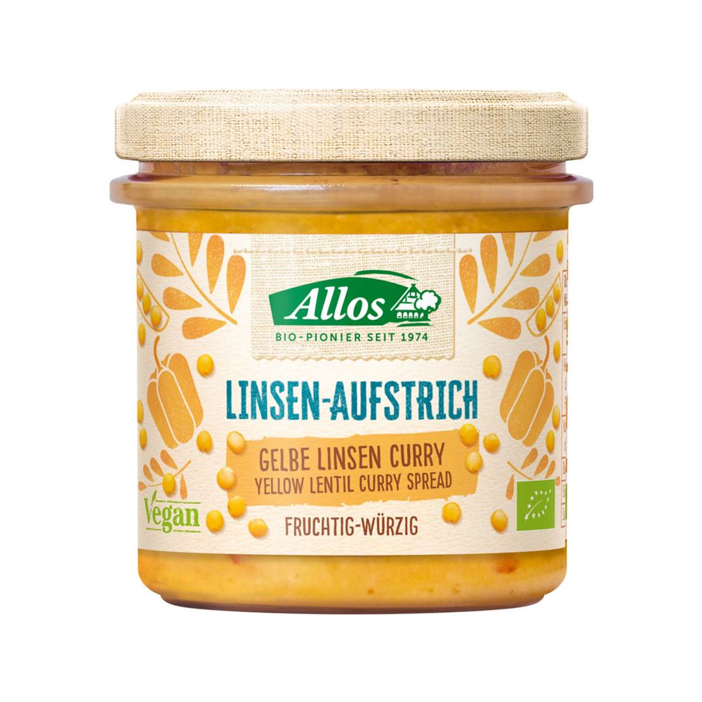 Allos Linsen Aufstrich Gelbe Linsen Curry Bio Glas 140 g