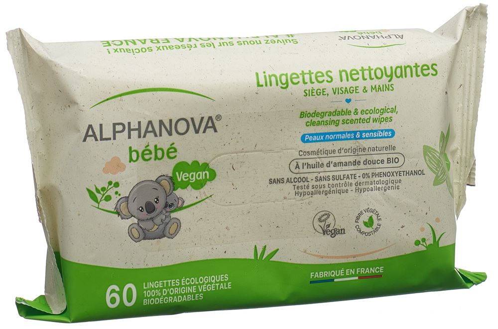 Image of Alphanova BB Pflegetücher Mandelöl biologisch abbaubar 60 Stk
