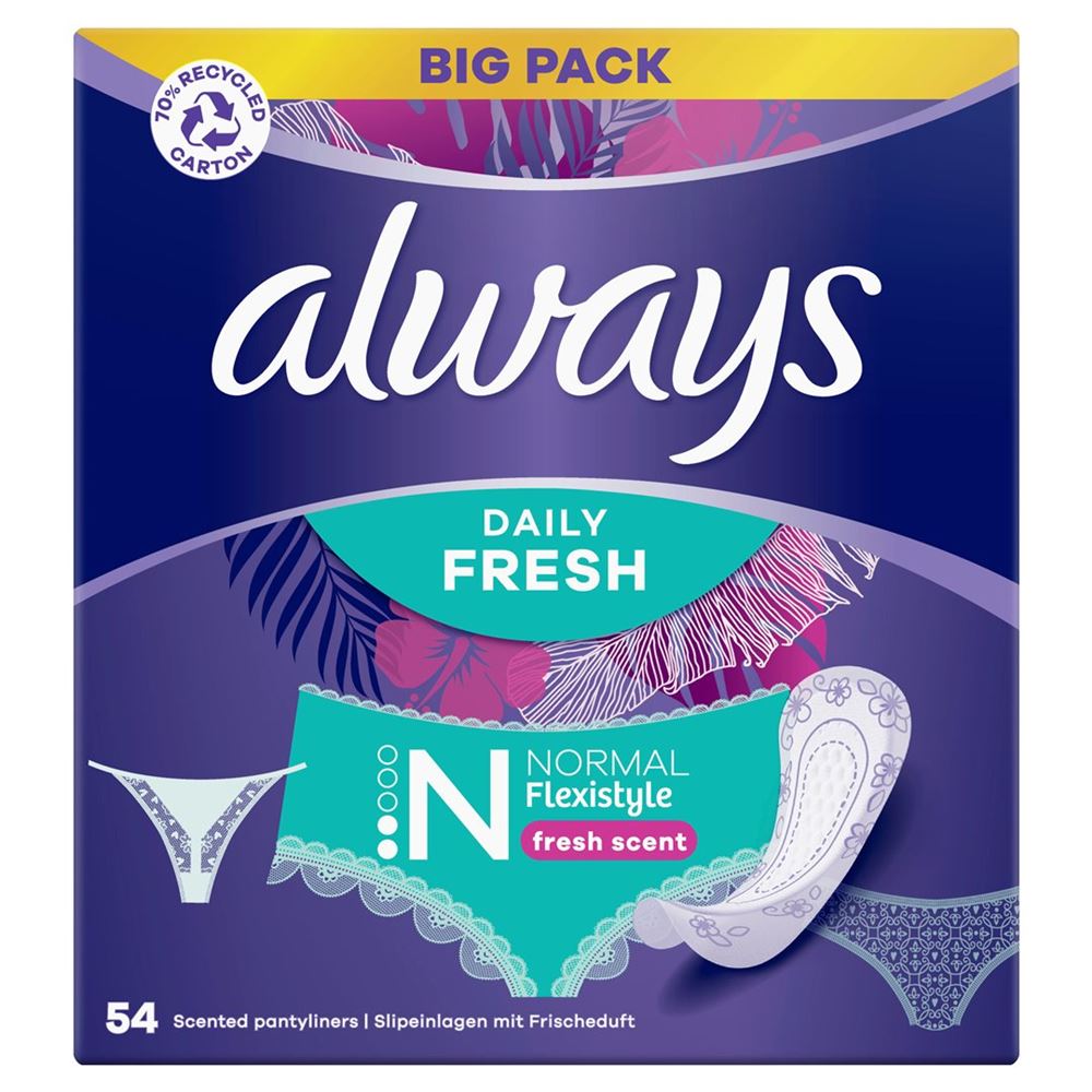 always protège-slip Daily Fresh Flexistyle Normal avec parfum fraîcheur BigPack 54 pce