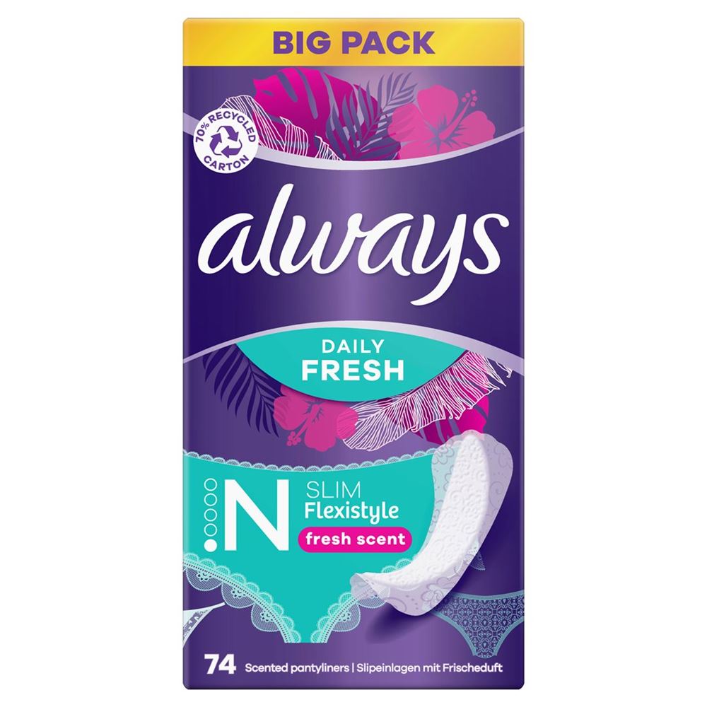 Image of always Slipeinlage Daily Fresh Flexistyle Slim mit Frischeduft BigPack 74 Stk