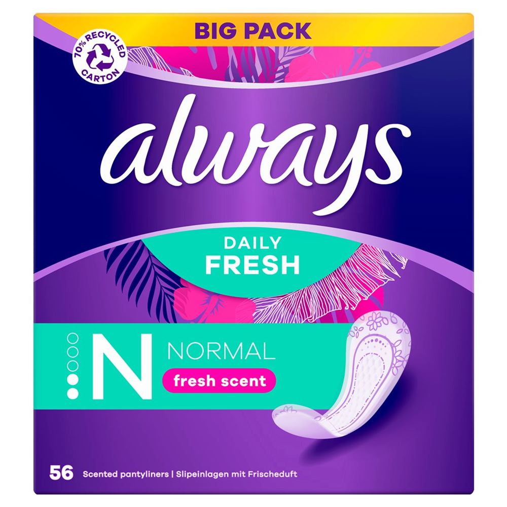 Image of always Slipeinlage Daily Fresh Normal mit Frischeduft BigPack 56 Stk