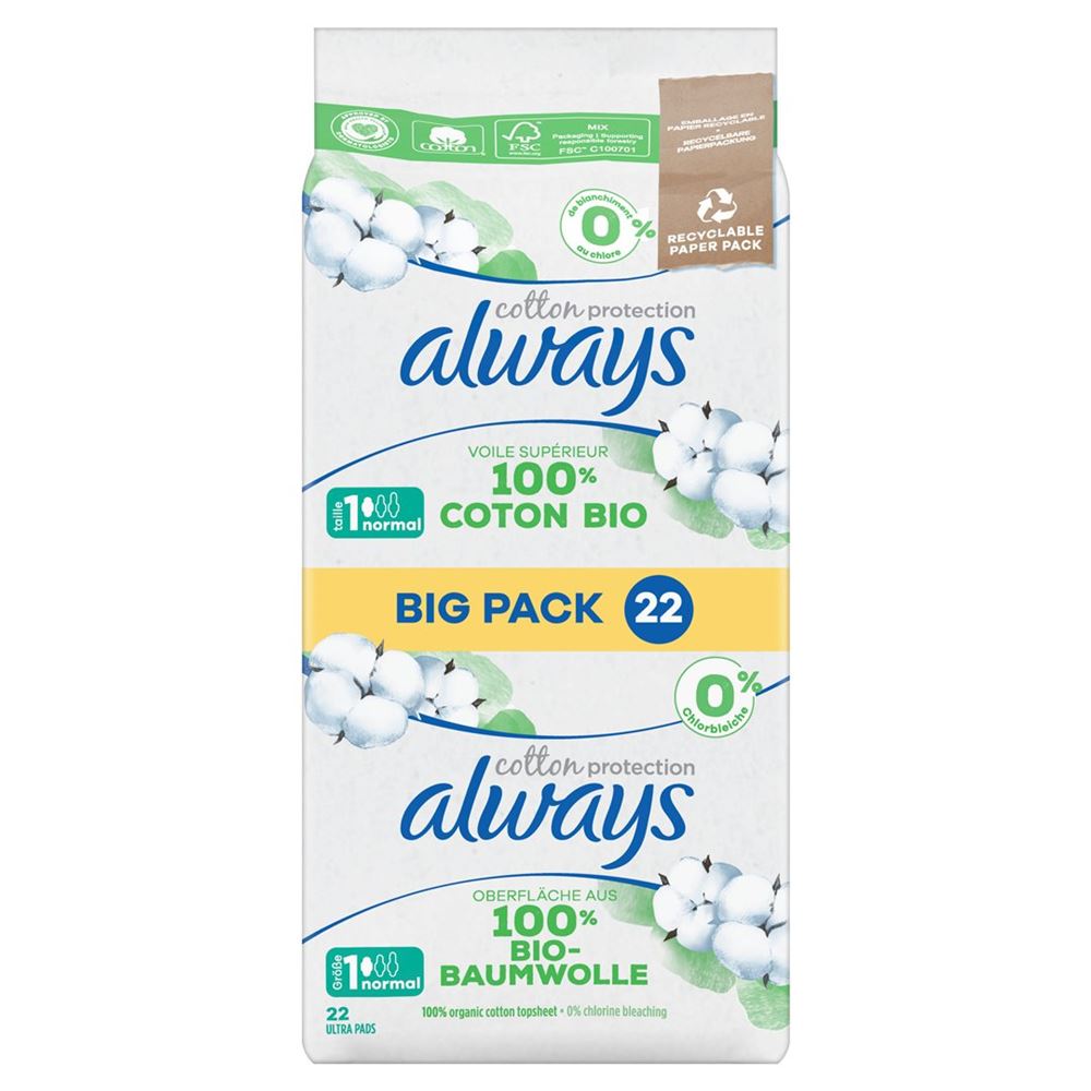 Image of always Ultra Binde Cotton Protection Long mit Flügeln BigPack 18 Stk