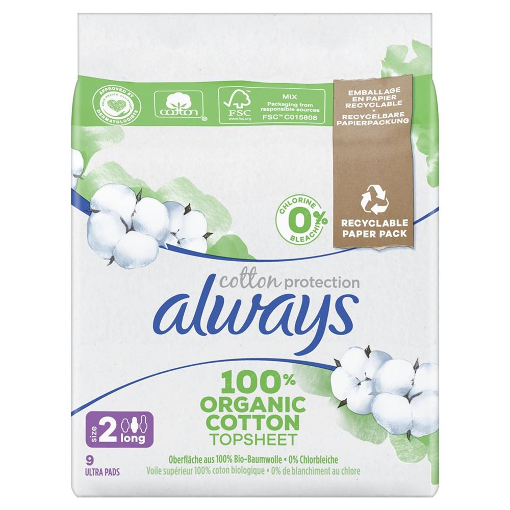 Image of always Ultra Binde Cotton Protection Long mit Flügeln Magic Paper 9 Stk