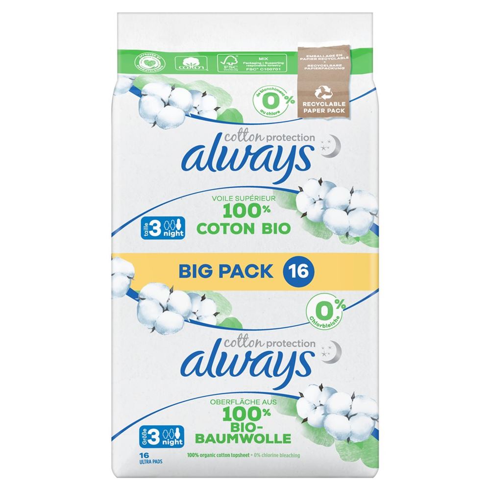 Image of always Ultra Binde Cotton Protection Night mit Flügeln BigPack 16 Stk