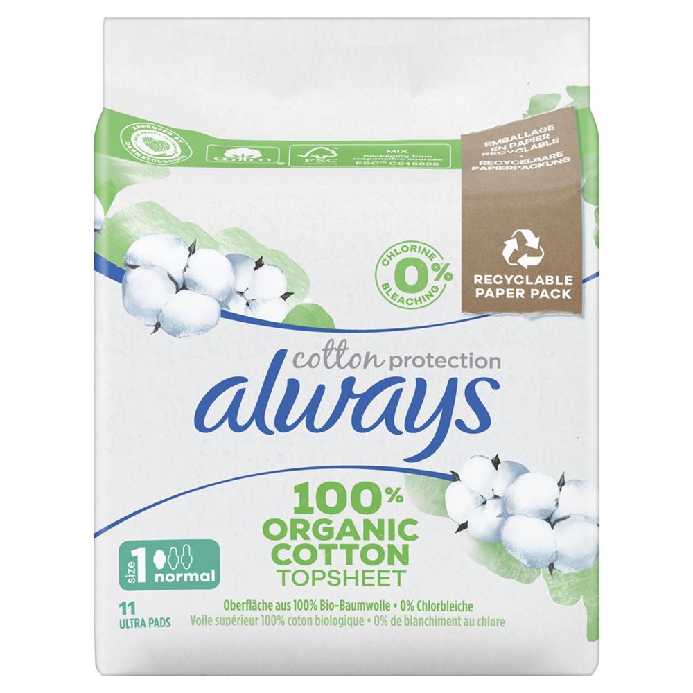 Image of always Ultra Binde Cotton Protection Normal mit Flügeln Magic Paper 11 Stk