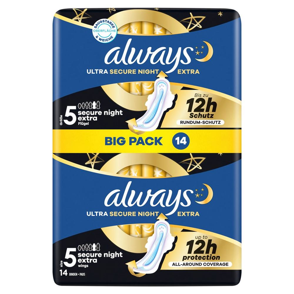 Image of always Ultra Binde Secure Night Extra mit Flügeln BigPack 14 Stk