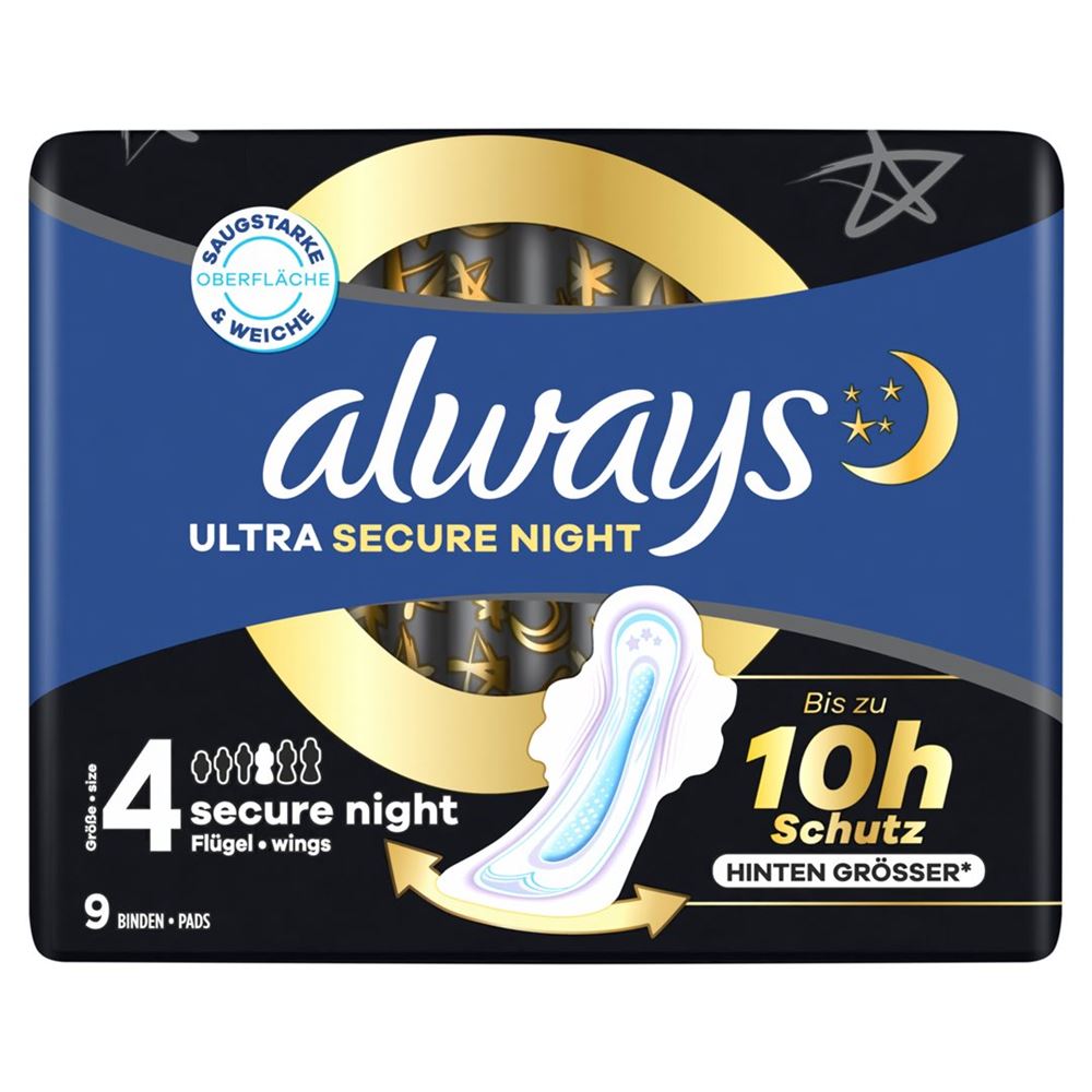 Image of always Ultra Binde Secure Night mit Flügeln 9 Stk
