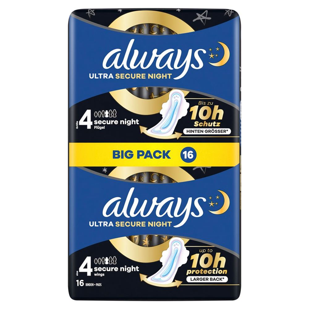 Image of always Ultra Binde Secure Night mit Flügeln BigPack 16 Stk