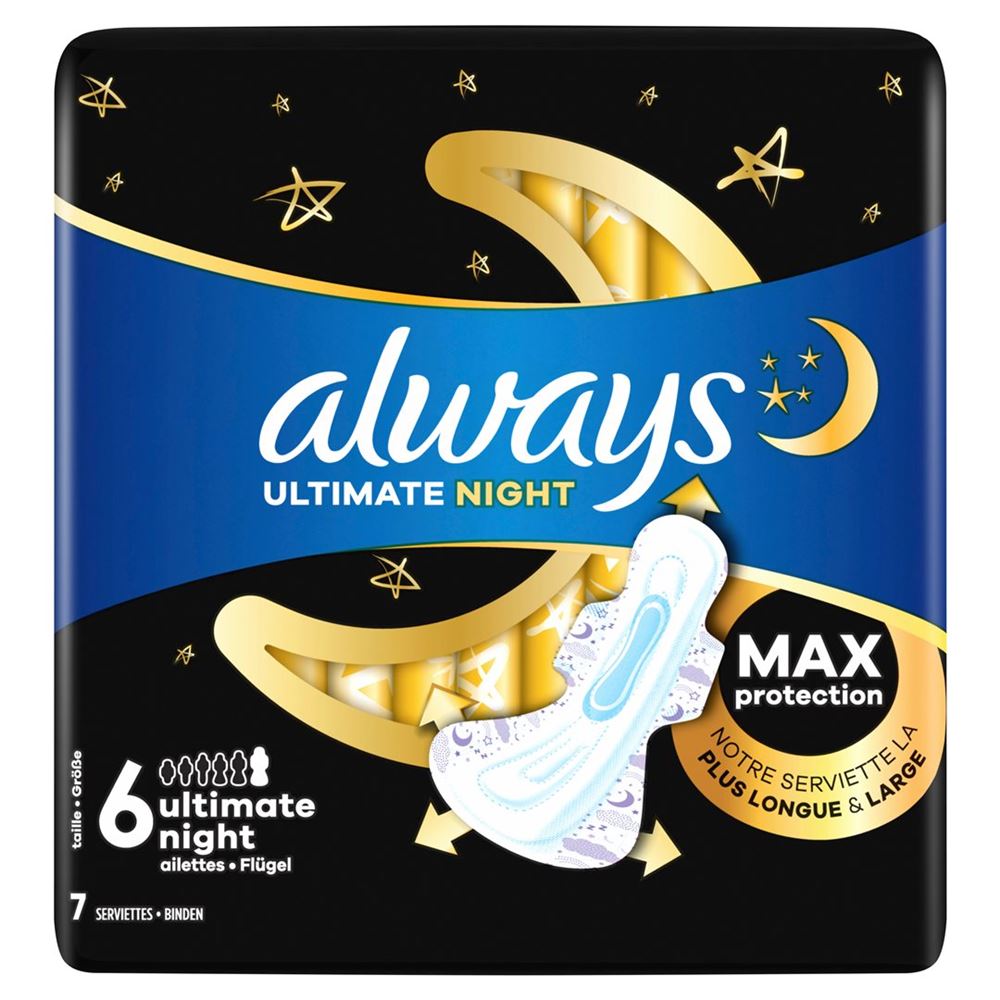 Image of always Ultra Binde Ultimate Night Max Protection mit Flügeln 7 Stk