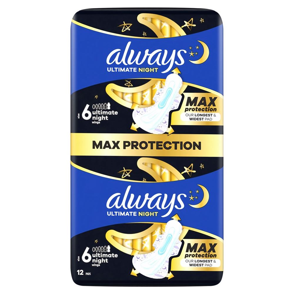 Image of always Ultra Binde Ultimate Night Max Protection mit Flügeln BigPack 12 Stk