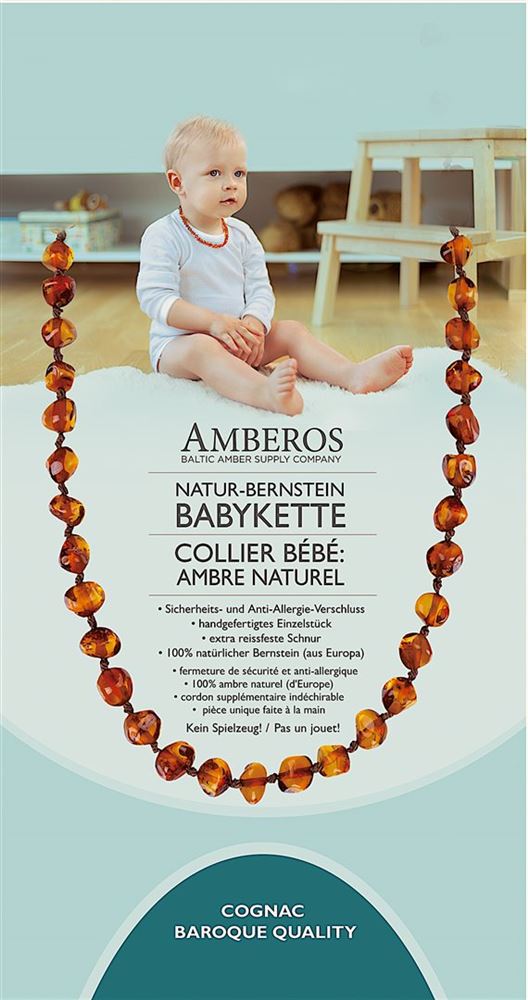 Amberos collier bébé ambre naturel baroque cognac