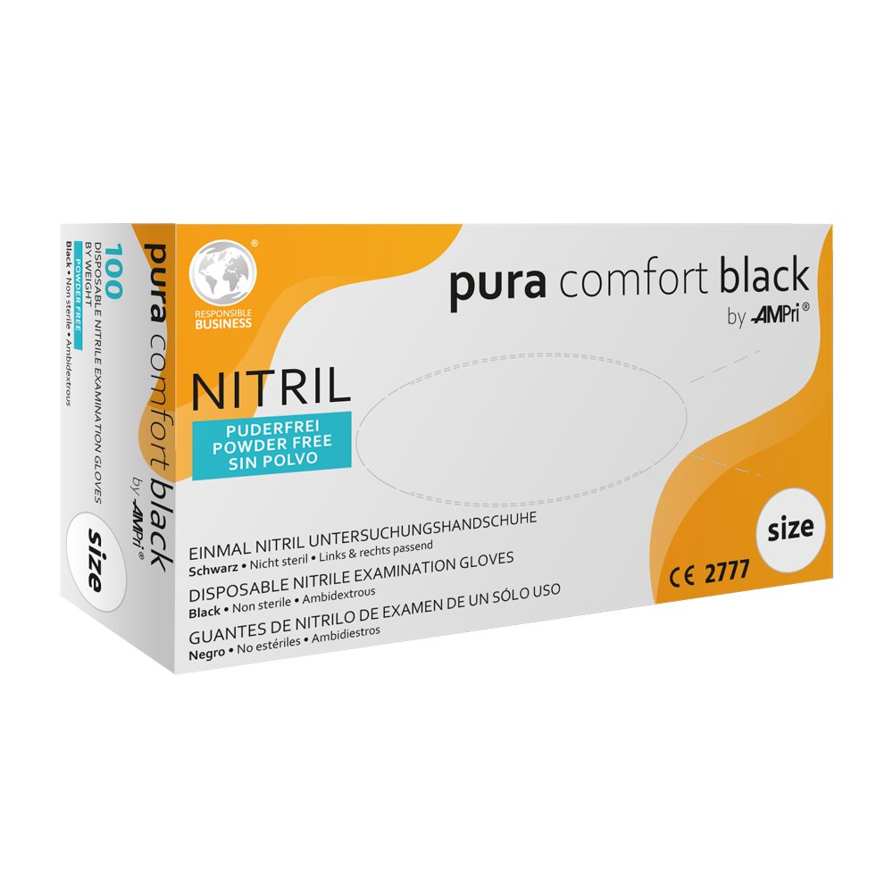 Image of Ampri Nitril Einweg Handschuhe Pura Comfort L latexfrei schwarz Box 100 Stk