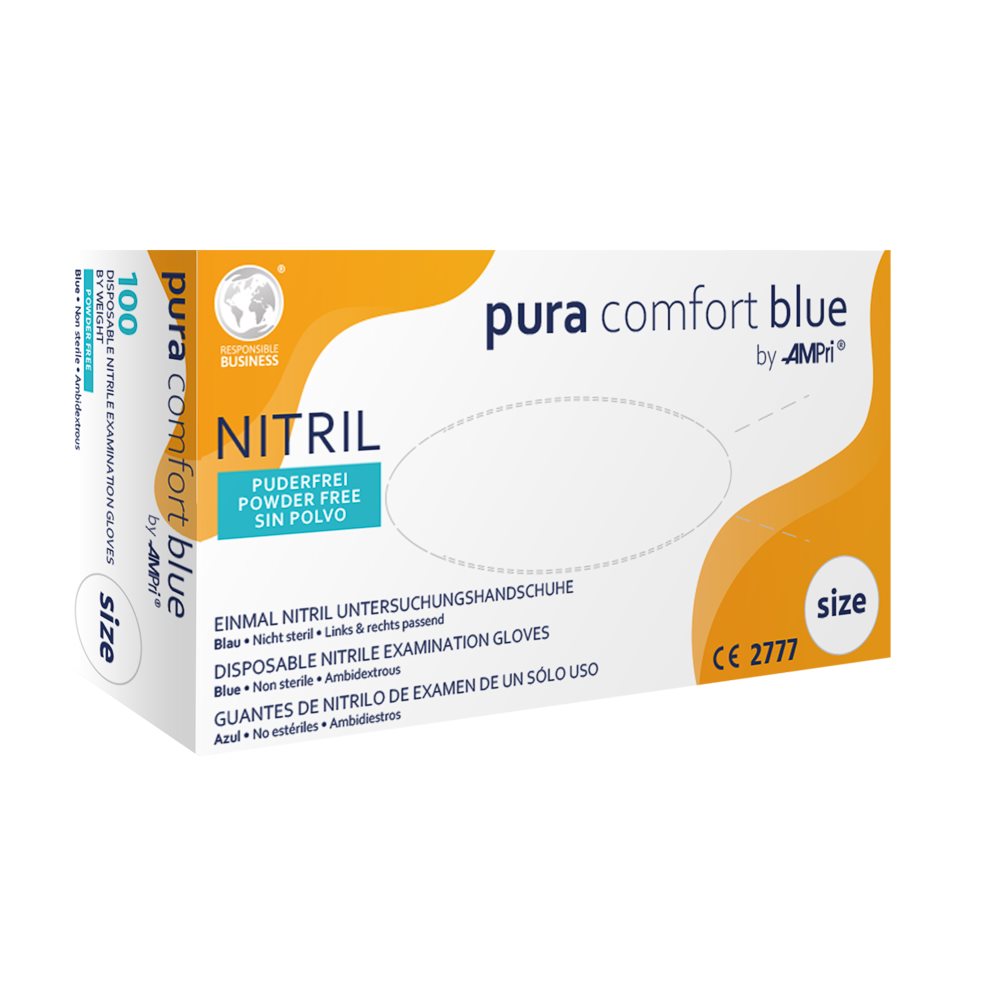 Image of Ampri Nitril Einweg Handschuhe Pura Comfort S latexfrei blau Box 100 Stk