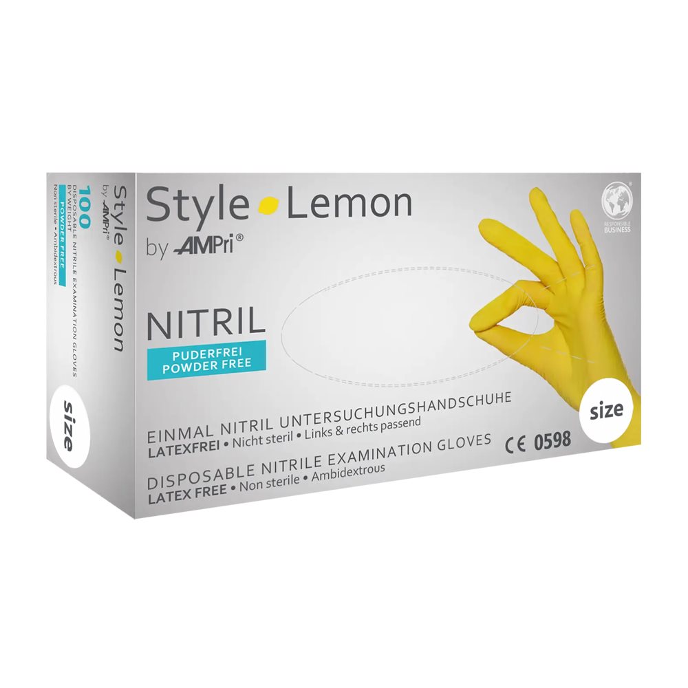 Image of Ampri Nitril Einweg Handschuhe Style S latexfrei Lemon Box 100 Stk