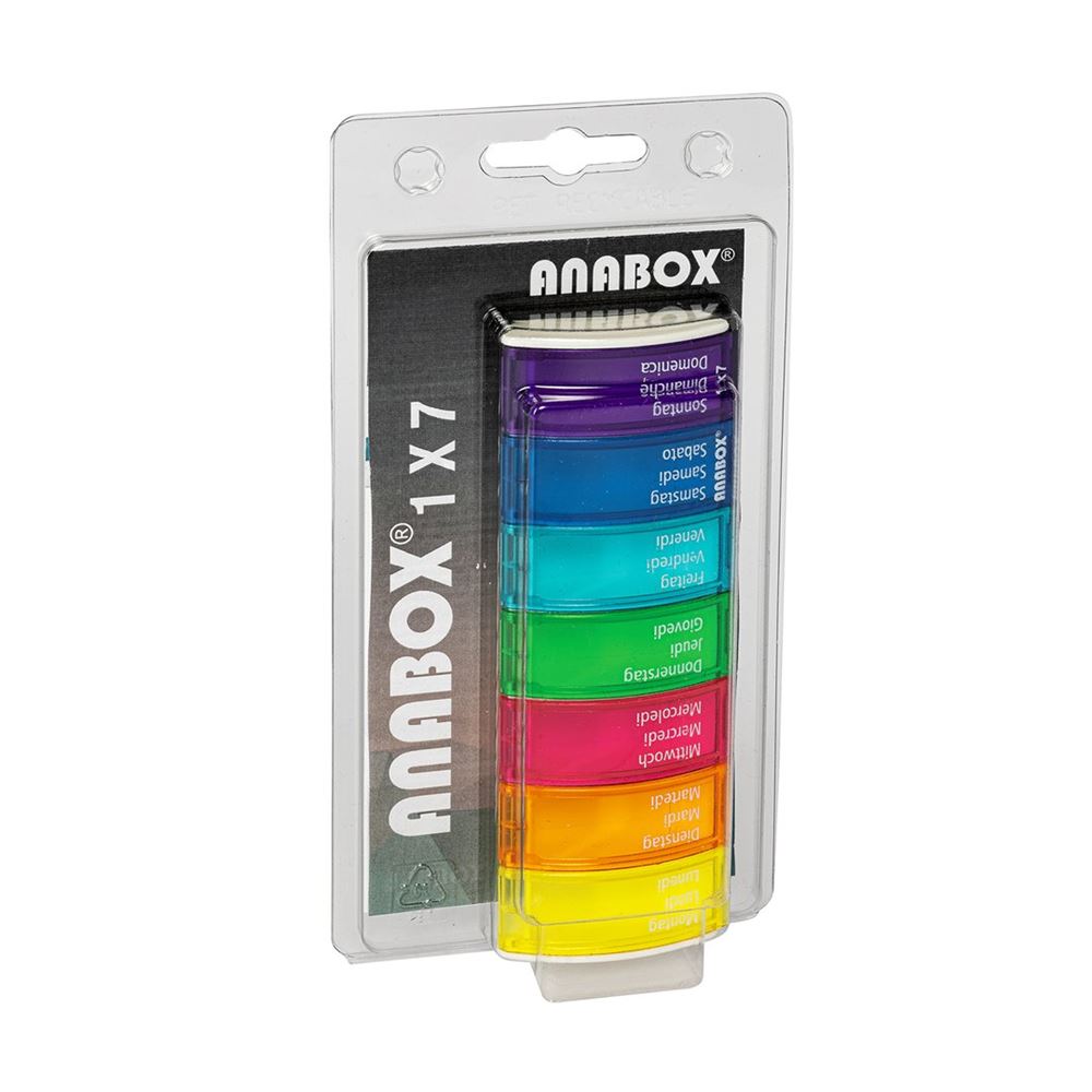 Anabox portapillole 1x7 multicolore tedesco/francese/italiano confezione blister