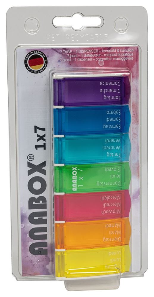 Anabox pilulier 1x7 multicoloré allemand/français/italien emballage blister
