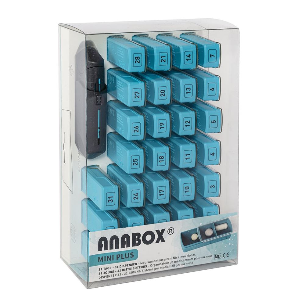 Image of Anabox Medidispenser 31 Tage Mini Plus helltürkis 3 Fächer/Tag Box
