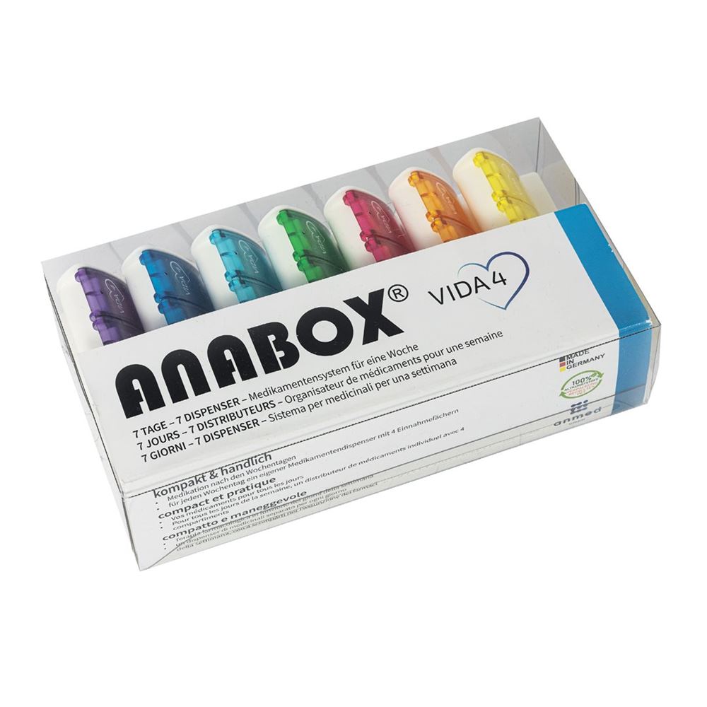 Image of Anabox Medidispenser 7 Tage Vida 4 4 Fächer/Tag deutsch/französisch/italienisch Box