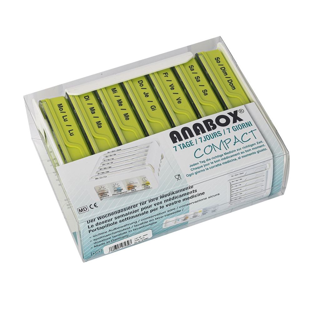 Image of Anabox Medidispenser compact 7 Tage grün 4 Fächer deutsch/französisch/italienisch