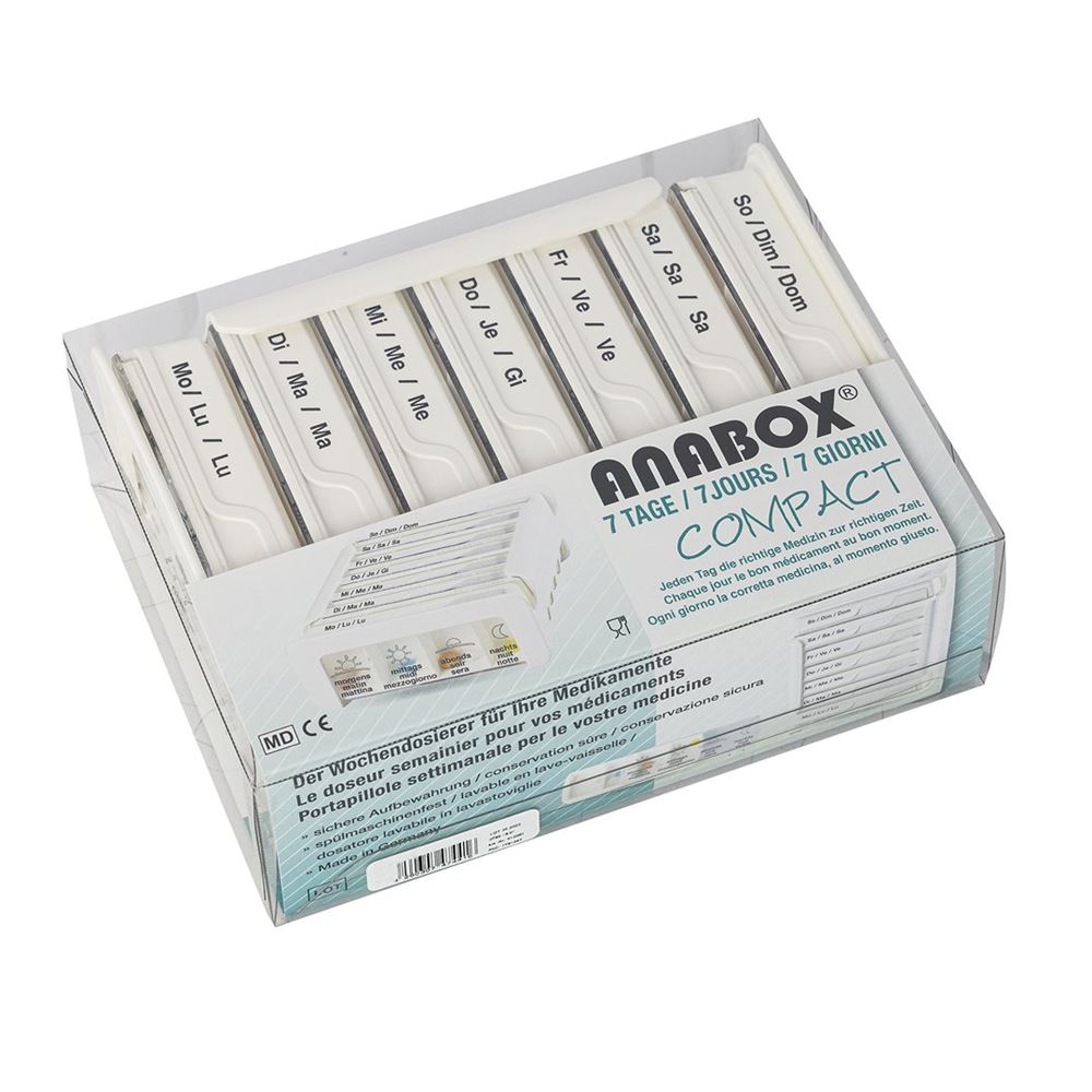Anabox portapillole compatto 7 giorni bianco 4 scomparti tedesco/francese/italiano