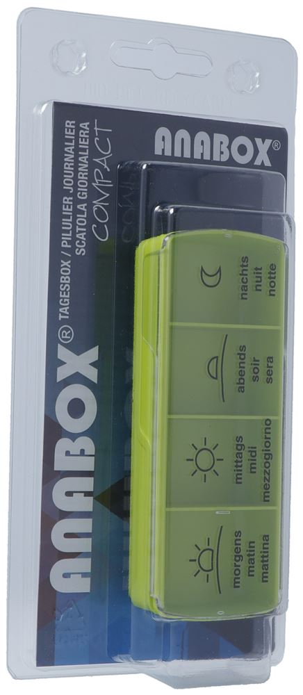 Image of Anabox Medidispenser compact Tagesbox grün 4 Fächer im Blister deutsch/französisch/italienisch