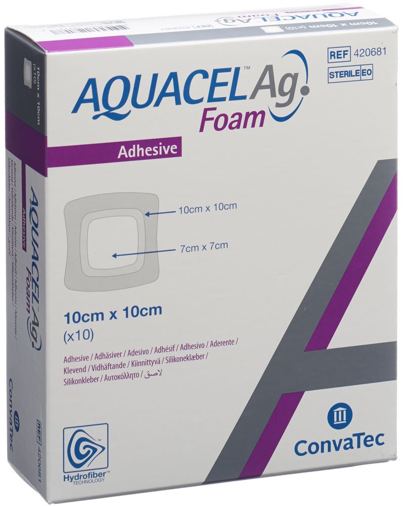 Aquacel Ag Foam pansement souple adhésif 10x10cm 10 pce