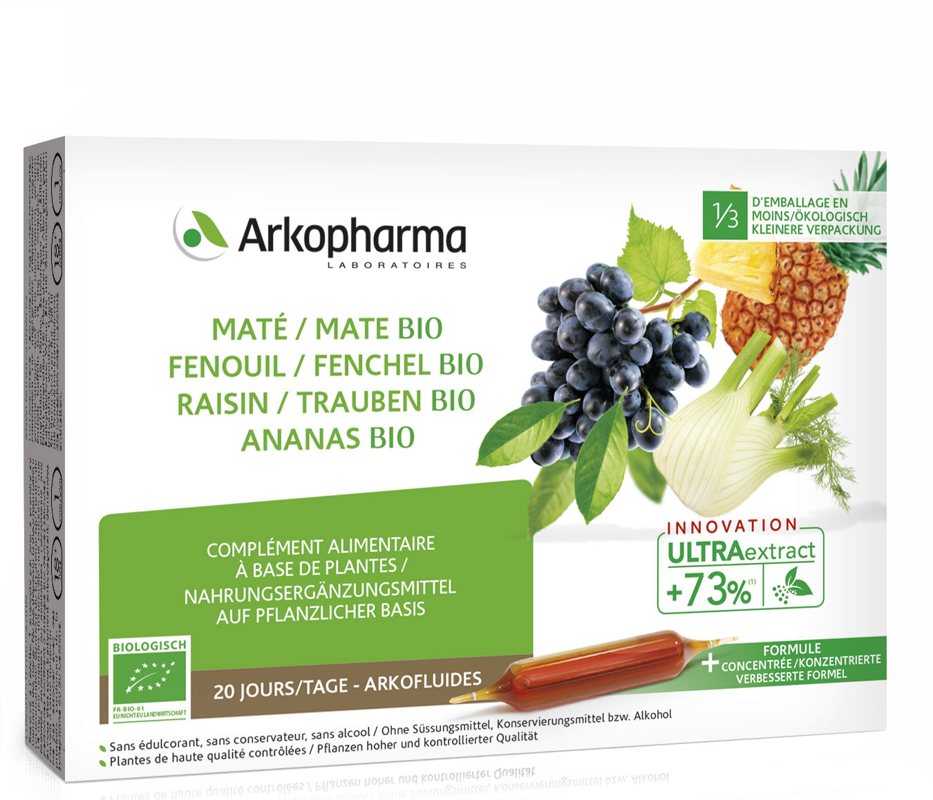 Arkofluide Ananas Mate Fenchel Weintrester Bio 20 Trinkamp 10 ml